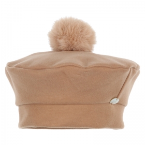 Beret duffel with pompon camel
