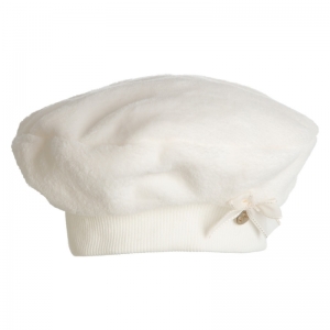 Beret teddy bow offwhite