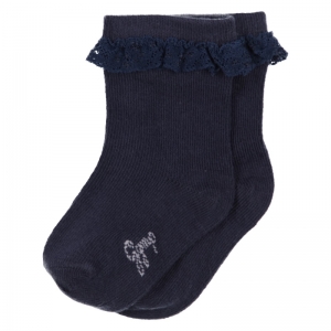 Girls socks with lace ribbon navy