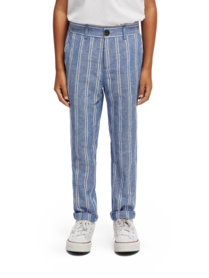 Striped slim fit linen pants 5233 blue strip