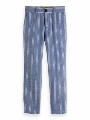Striped slim fit linen pants 5233 blue strip