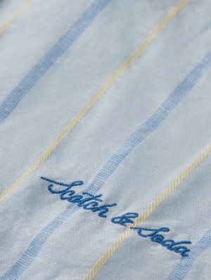 Long sleeve linnen shirt 5233 blue strip