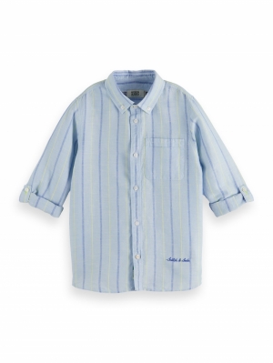 Long sleeve linnen shirt 5233 blue strip