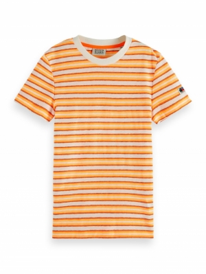 Striped linen tshirt 6004 neon peach