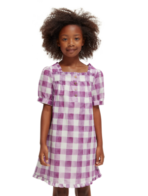 Printed check linen dress 5532 mulberry b