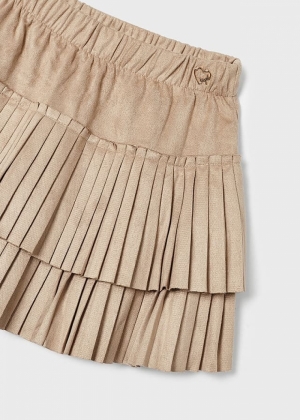 Pleated suede skirt 072 sepia