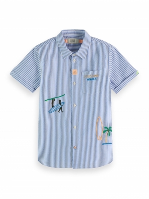 Placed embroideries shirt 7187 - Blue/ Wh