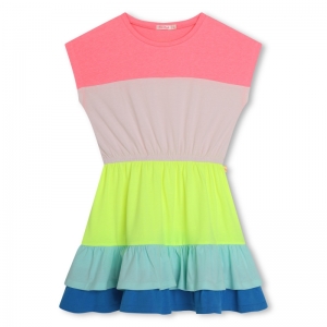 Robe manches courtes rose fluo