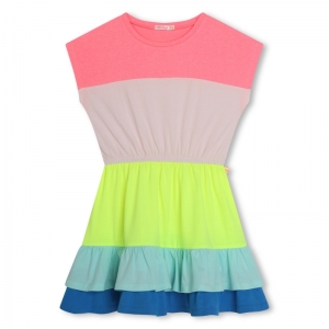 Robe manches courtes rose fluo