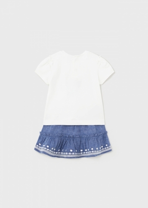 Embroidered linen skirt set 084 blue