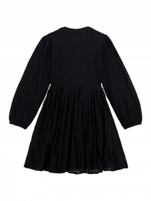 LACE PLEATED LS DRESS JBLK jet black