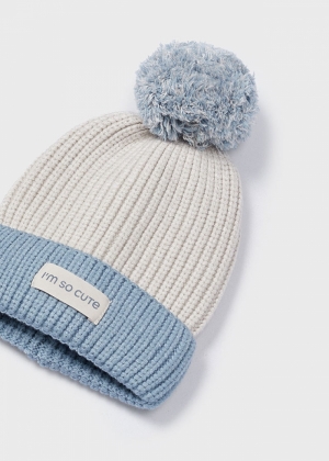 Stripes hat-scarf set 016 sky blue