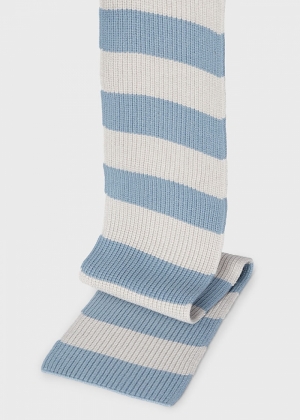 Stripes hat-scarf set 016 sky blue