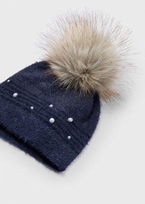 Fur hat & scarf set 079 navy 