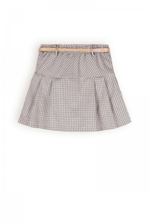 Nimmy check pleated skirt+belt Pearled Ivory