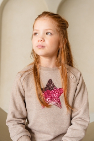 Davina Flo girls sweater with  grey melee gold