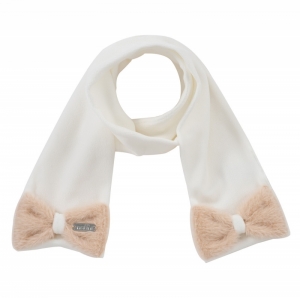 SCARF BOW FUR OFFWHITE-PINK