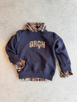 OLIVER check applique sweater 190 navy