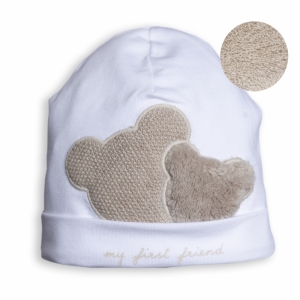 U bonnet 2 teddy bears 0135 whi-beige