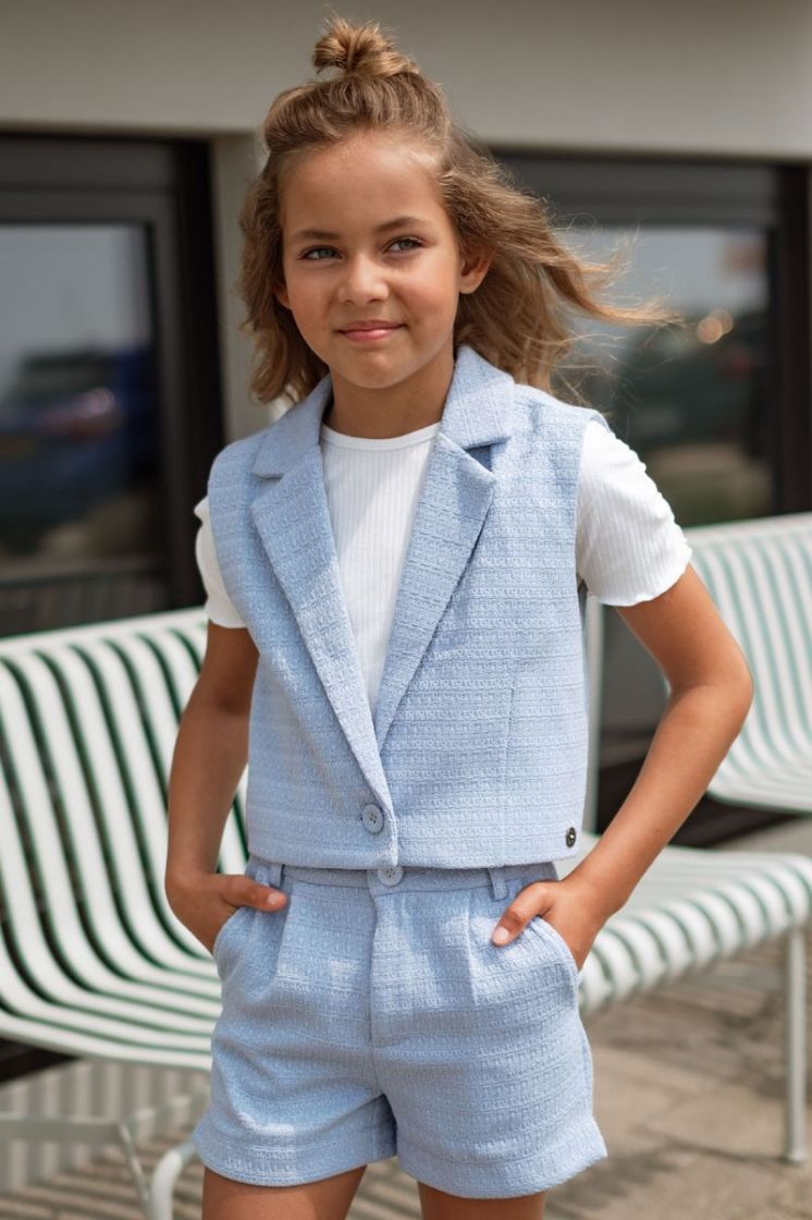 Demi Flo girls tweed gilet 131 Ice blue