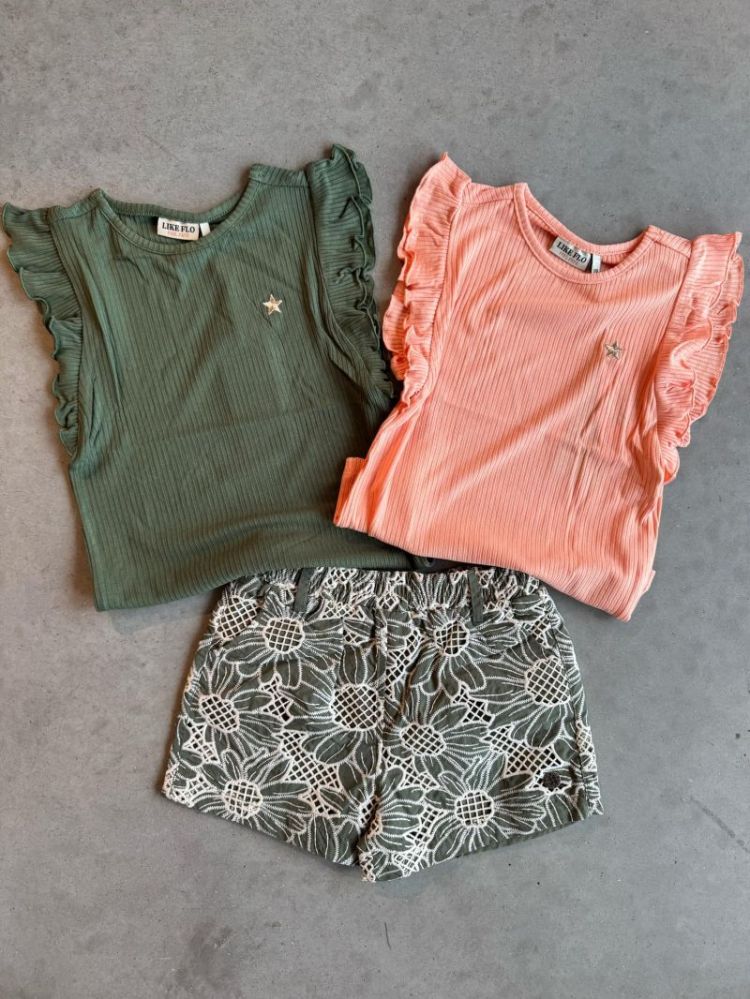 Flo girls rib shirt with ruffl 355 Army