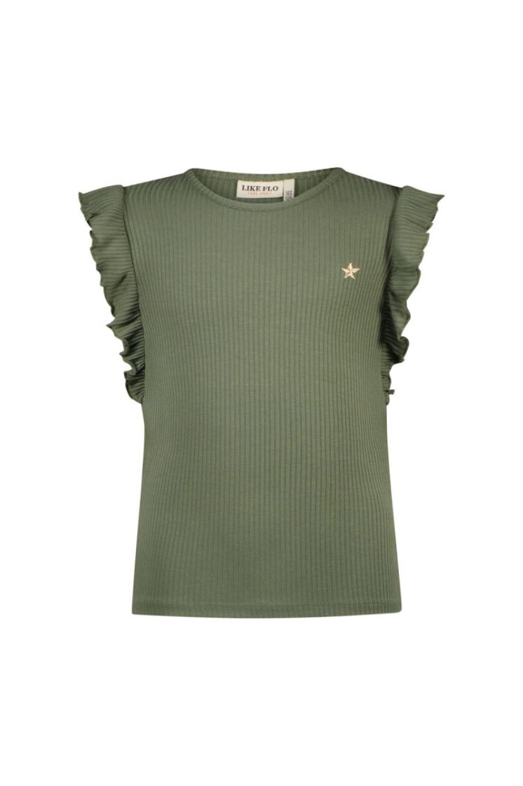 Flo girls rib shirt with ruffl 355 Army