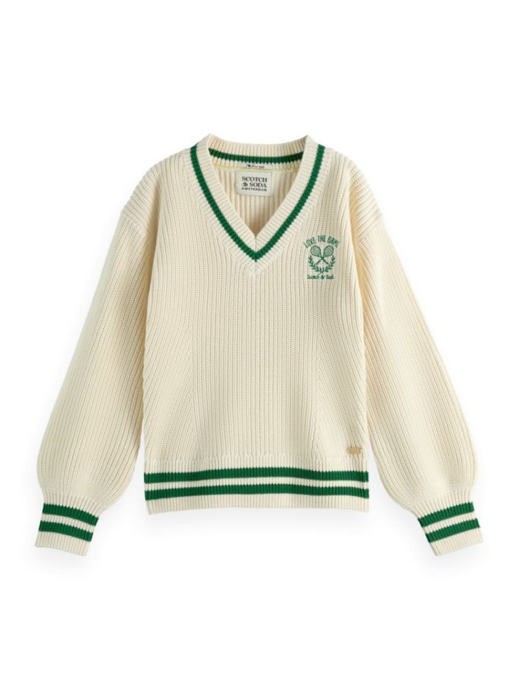 V-neck pullover with chest emb 260 Calico