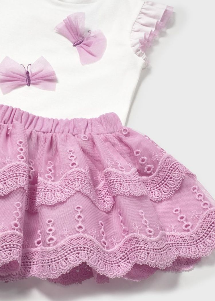Embroidered tulle skirt set 060 mauve