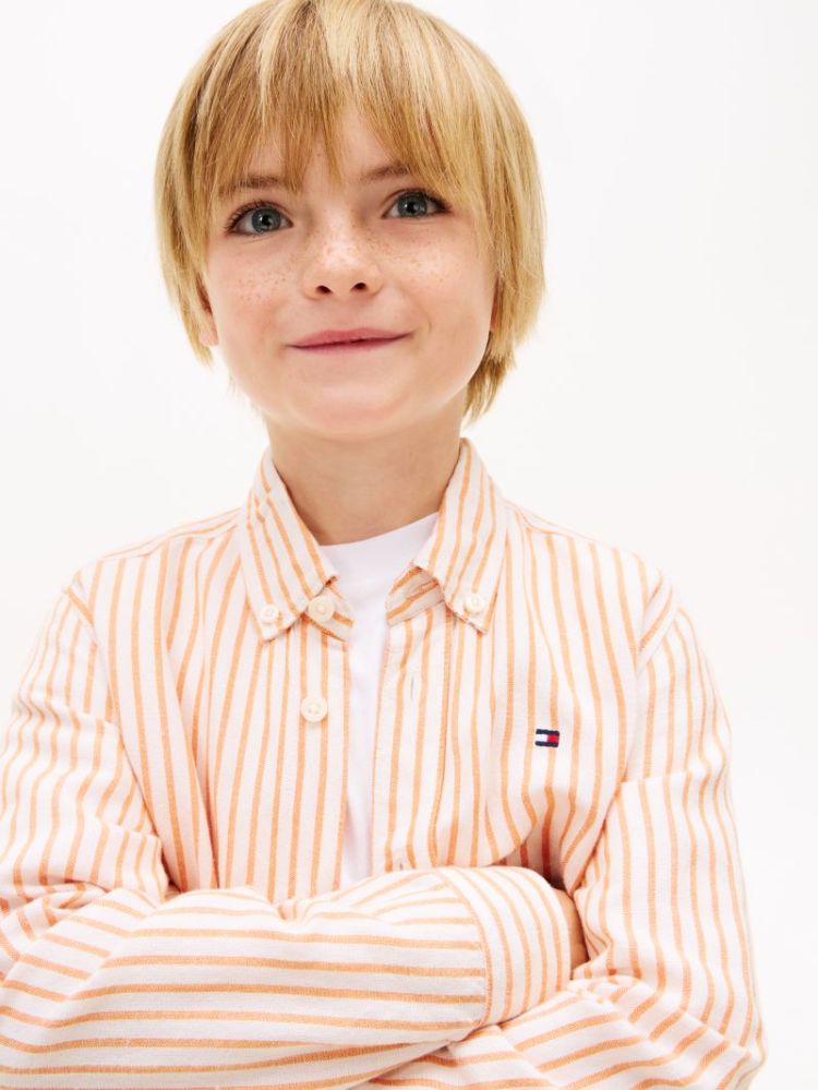 LINEN BLEND STRIPED SHIRT LS SD2 Lush Orange