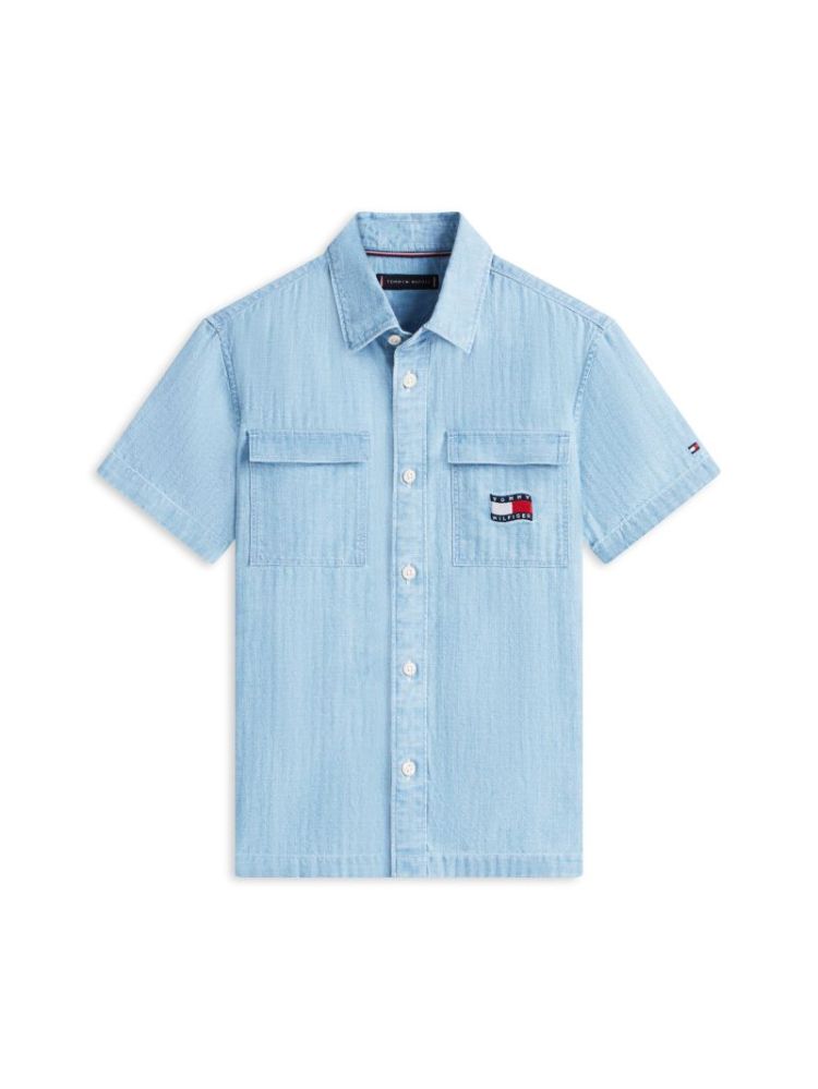 WAVY FLAG HERRINGBONE SHIRT SS 1A4 Denim Mediu