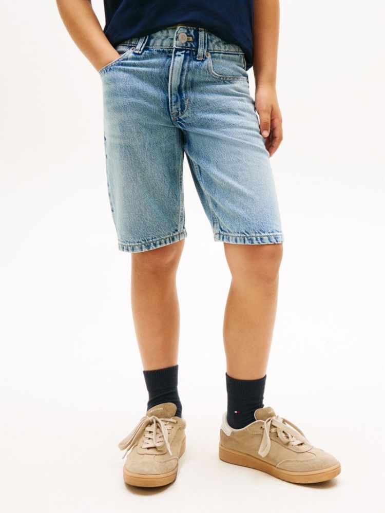 STRAIGHT MID BLUE DENIM SHORTS 1CF Mediumused 