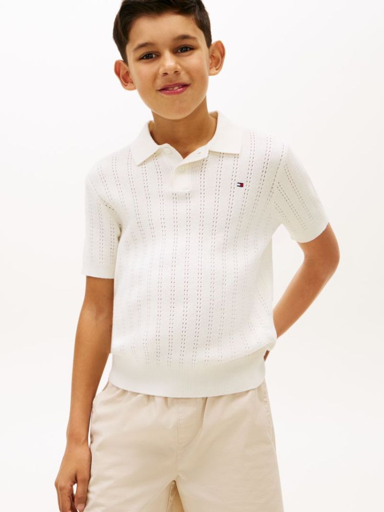 OPEN STITCH POLO SWEATER SS YA8 Ivory Silk