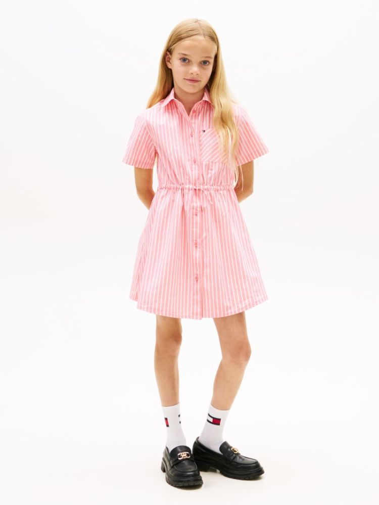 POPLIN STRIPES SHIRT DRESS TIE Tropical Bl