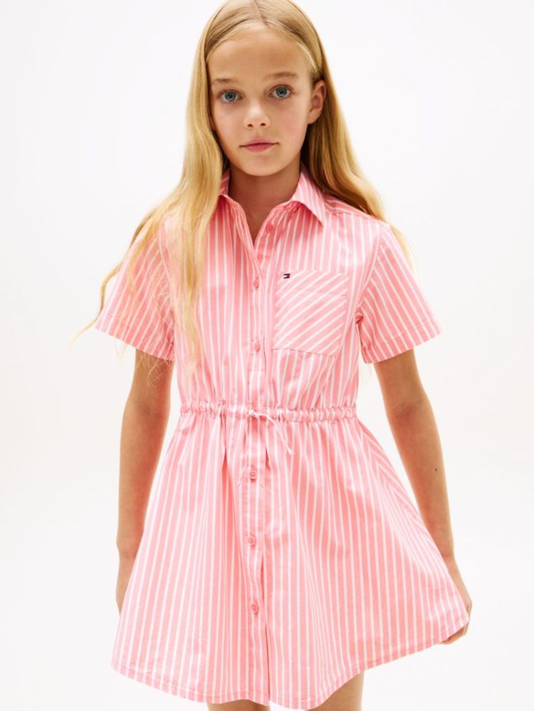 POPLIN STRIPES SHIRT DRESS TIE Tropical Bl