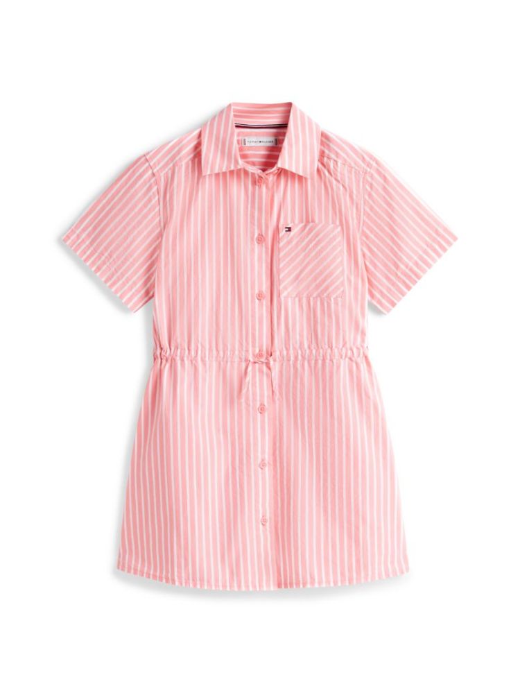 POPLIN STRIPES SHIRT DRESS TIE Tropical Bl