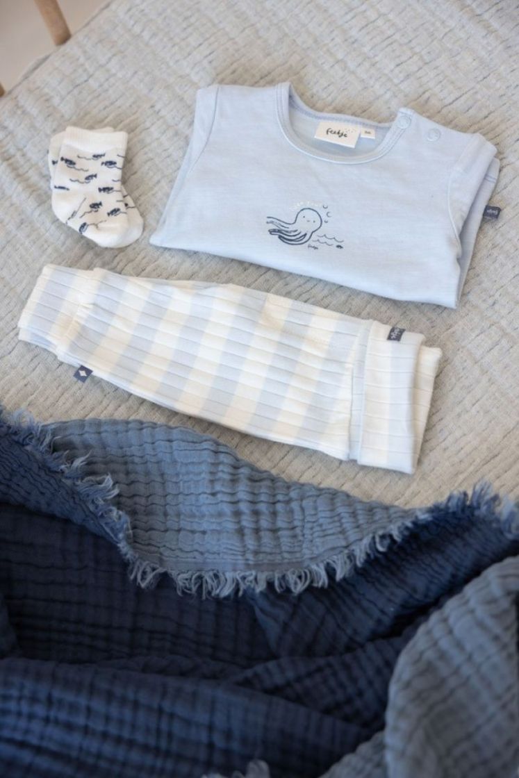 Broek rib met streep - Blue  Blauw