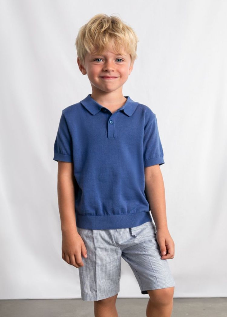 Linen suiting bermuda 049 BLUE STRIP