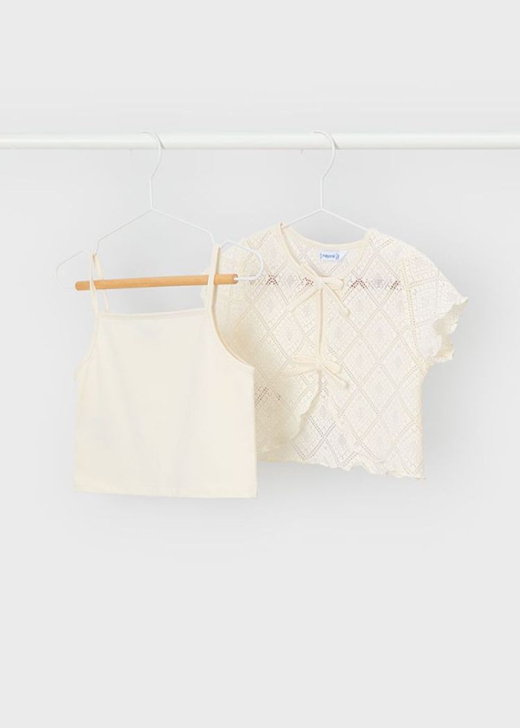 2 pc crochet t shirt set 088 Chickpea