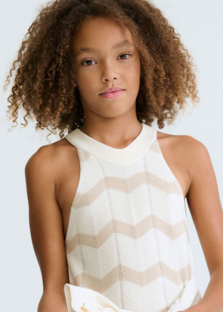 Zigzag knit dress 064 crudo-sand