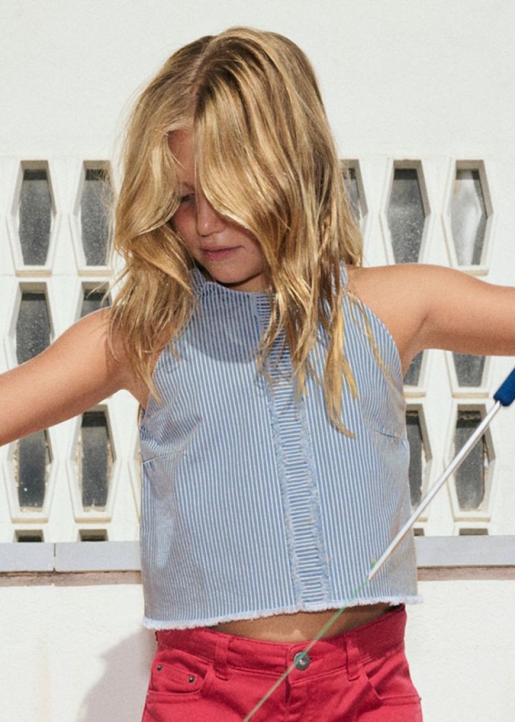 Denim striped top 054 Indigo