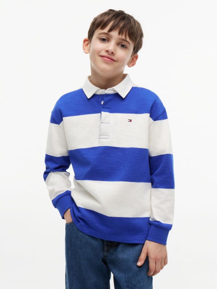 SLUB RUGBY STRIPE POLO LS C8P Noble Blue