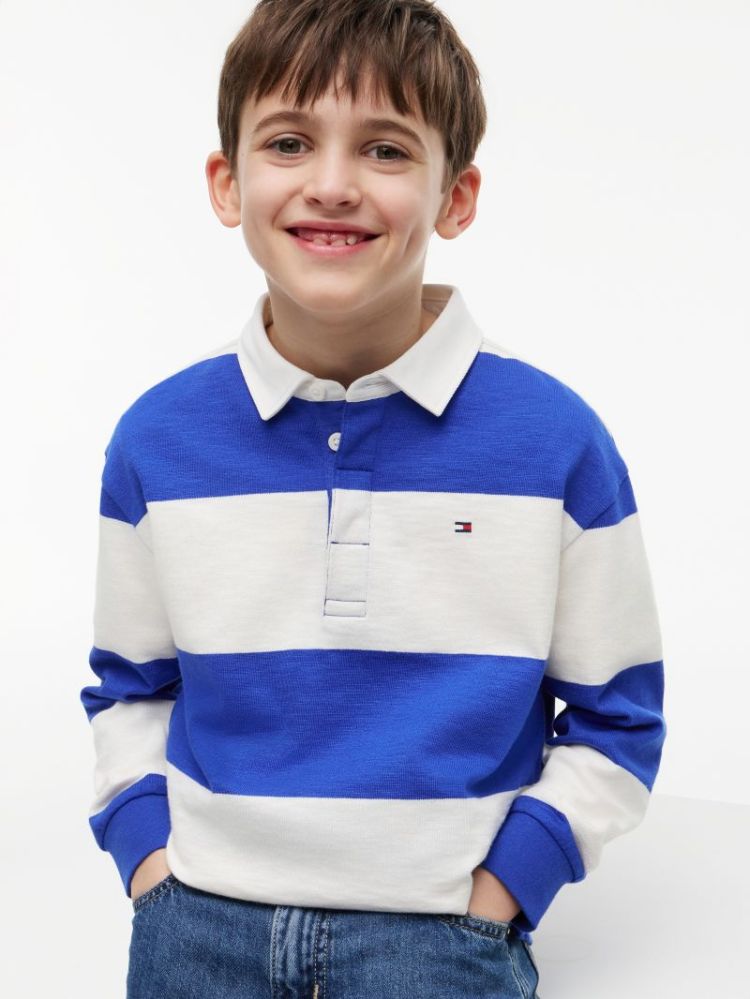 SLUB RUGBY STRIPE POLO LS C8P Noble Blue