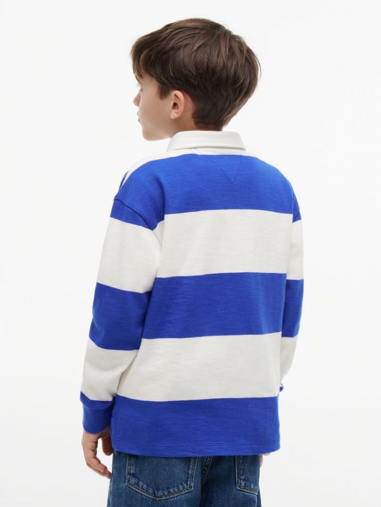 SLUB RUGBY STRIPE POLO LS C8P Noble Blue