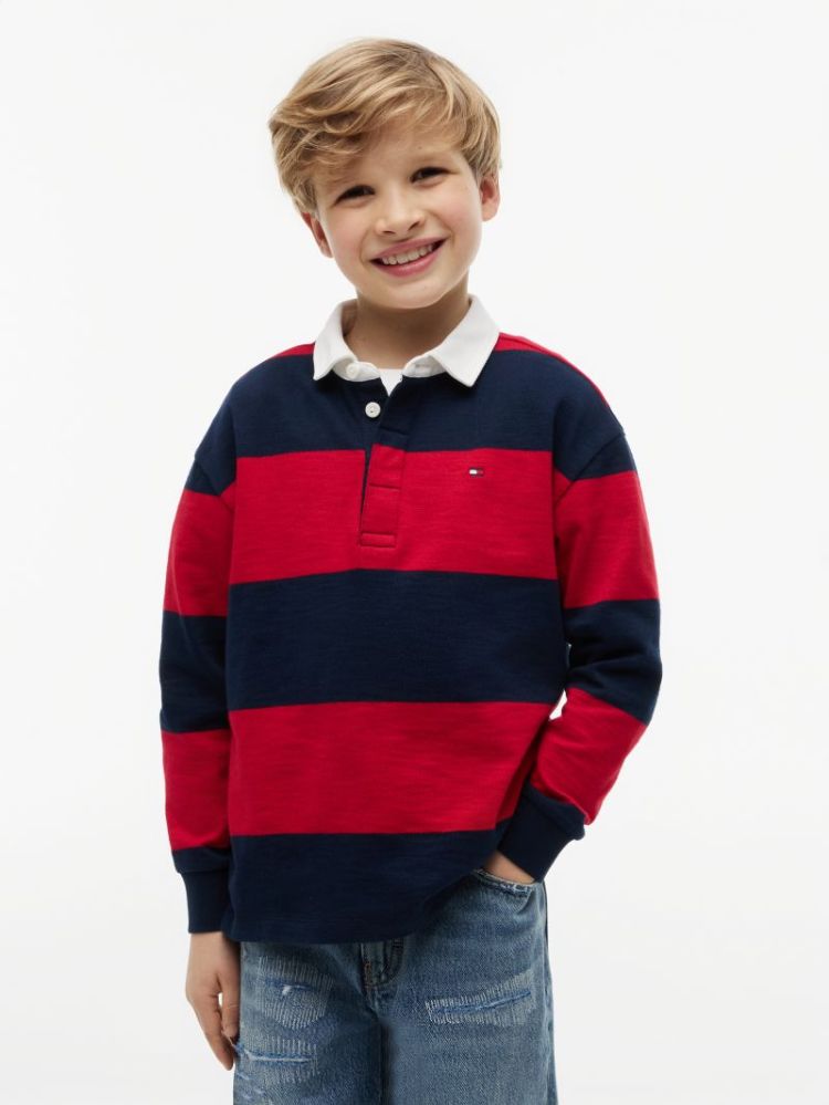 SLUB RUGBY STRIPE POLO LS XLG Primary Red