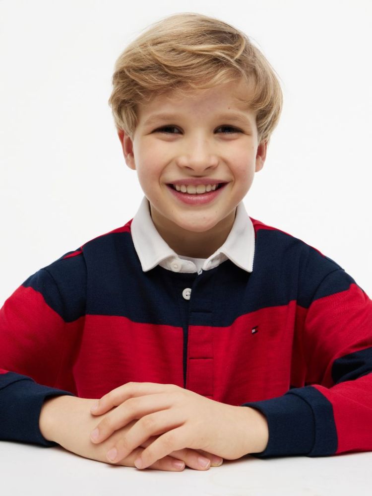 SLUB RUGBY STRIPE POLO LS XLG Primary Red