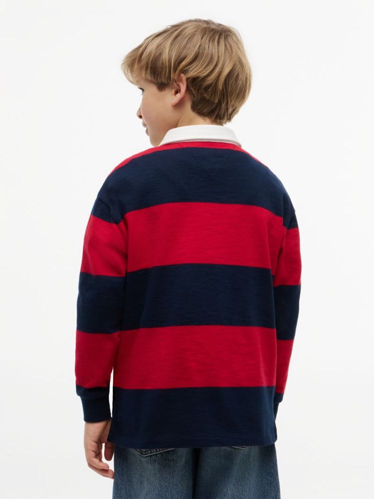 SLUB RUGBY STRIPE POLO LS XLG Primary Red