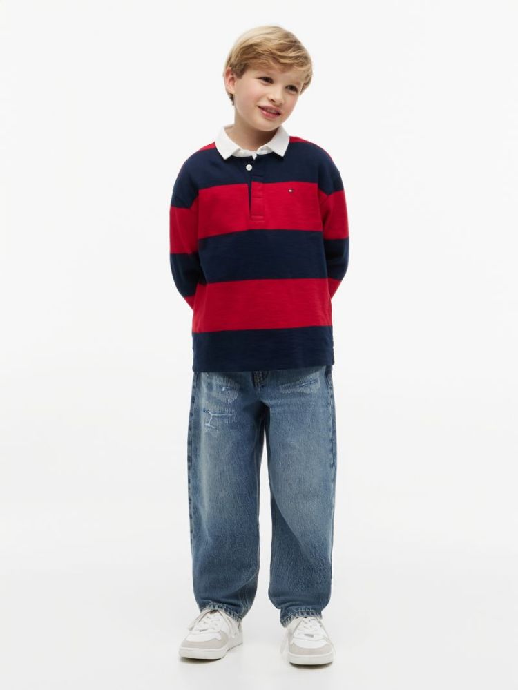 SLUB RUGBY STRIPE POLO LS XLG Primary Red