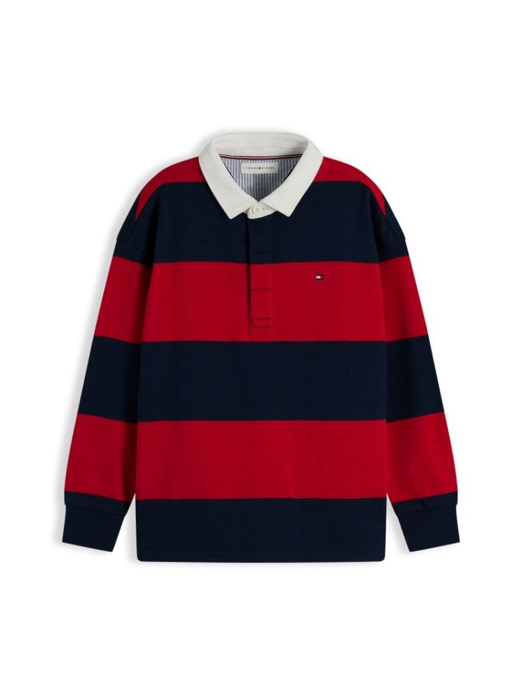 SLUB RUGBY STRIPE POLO LS XLG Primary Red