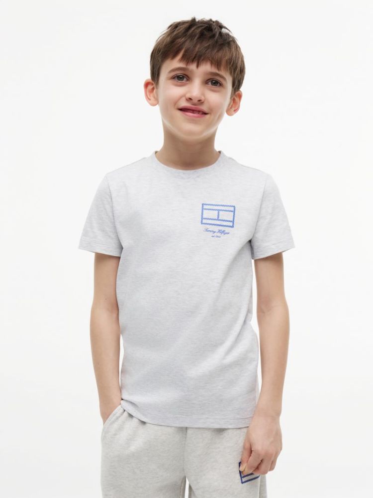 OUTLINE FLAG GRAPHIC T-SHIRT S P09 Light Grey