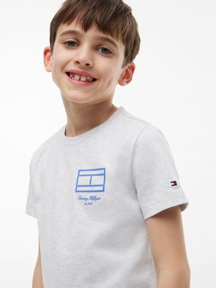 OUTLINE FLAG GRAPHIC T-SHIRT S P09 Light Grey